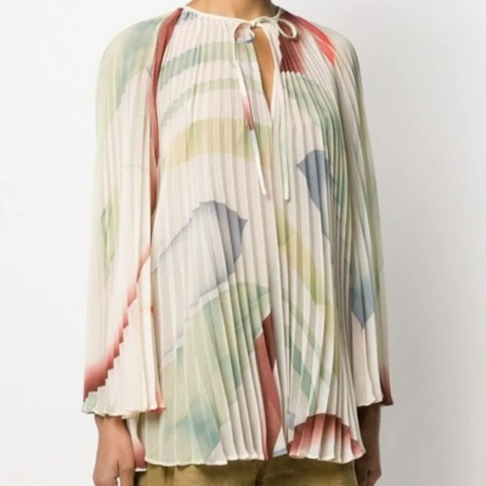 Etro Watercolor Leaf Print Pleated Blouse